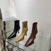 Boots Elegant Women Stretch Booties Thin High Heels Solid Color Black Brown Khaki Back Zipper Small Square Sock