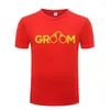 Heren t shirts grappige bruidegom handboeien katoenen shirt uitspraak mannen o-neck zomer korte mouw t-shirts tops tees