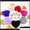 Porte-clés longes accessoires arrivée mode coeur forme imitation fourrure de lapin porte-clés boule téléphone portable porte-clés voiture femme otqon