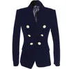 23s Blazers Hot Personality New Top Qualityoriginal Design Women's Double Breasted Blue Slim Jacket Metal Buckles Blazer Navy Blending Outwear