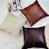 Skórzana skóra poduszka stała pokrowca lniana bawełna i patchwork sofa dekoracyjna krzyżowa pasek biurowy poduszka 45 cm