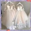 4-8 lat koronkowy tiul kwiatowy sukienka Bows Pierwsza sukienka dla dzieci Księżniczka suknia balowa sukienka weselna FS9780