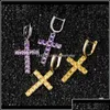 Knot Drop dostawa 2021 Luksusowe projektant biżuterii Kolczyki Hip Hop Jewlery Mężczyźni Pakiety Zakrączone Diamond Cross Hoop Orecchini Ot4Sn
