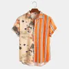 Men's Casual Shirts 2022 Summer Men Vintage Balck Patch Stitch Stripe Hawaiana Shirt Mens Short Sleeve Hawaii Print Beach Chemise Homme