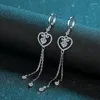 Dingle örhängen 925 Sterling Silver Heart Tassel 1 karat rund klippt moissanit lab diamant droppe bröllopsengagemangsmycken