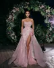 Sparkly Pink Mermaid 2023 Prom Dresses Bow Design Beading Sequined Split Formal Evening Wear Outfit Party Gowns
