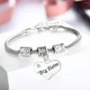 Link Bracelets 12PC Family Jewelry Glossy Clear Crystal Heart Charm Pendant Love Bead Chain Bangles Daddy Mommy Sister Nana Xmas Gift