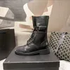 Botas de Equitação Femininas Botas da Moda Sapatos Femininos Triplo Preto Salto Baixo com Cadarço Couro Esportivo Simples Versátil