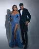Gorgeous Off Shoulder Prom Dresses Sequined Beaded Long Sleeves Party Dresses Split Custom Made Evening Dress