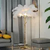 Vloerlampen modern design plam boomvorm roze witte struisvogelveren lamp goud staande verlichting armatuur voor woonkamer slaapkamer huis