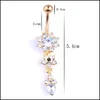 Navel Bell -knop Ringen Sexy Belly Bars Button Rings Piercing Crystal Flower Body Sieraden Navel Ring Gouden Accessoires 6 Styles D Dhyio