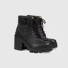 Bottes pour femmes Talons hauts Mode Hiver Automne Martin cuir denim matelassé à lacets Chaussures d'hiver Semelles en caoutchouc