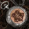 Pocket Watches Quartz Watch Necklace Wood Cover Carving Freemasonry Retro Pendant Clock Gifts For Men Reloj de Bolsillo