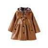 Cappotto Born Girls Giacca in ecopelle Abito in PU per bambini Giacche con cappuccio e bottoni Top Capispalla autunno inverno