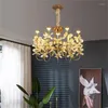 Chandeliers Modern Flower Crystal Chandelier Lighting Gold Luxury Pendant Lamp For Living Dining Bedroom Home Deco Hanging Light Fixtures