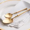 Ensembles de couverts Vaisselle mate dorée Ensemble d'argenterie Cuillère et fourchette 18/10 Réutilisable Couverts en acier inoxydable Passe au lave-vaisselle