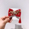 Hair Accessories Year Red Baby Big Bow Ribbon Clips Crystal Headwear Geometric Women Girls Shiny Velvet Hairpins Accessions