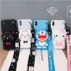 Söt tecknad mode Mobiltelefonfodral för iPhone 14 13 12 11 Pro Max 7 8 Plus X XR Cover 3D Silicon Change Pocket Cartoon Rubber Bump Protector med rem Girls Black Cat