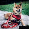 Collares para perros Correas Conjunto de arnés y correas para perros Arneses estampados con estampado de pata roja Malla transpirable Acolchado Chaleco para cachorros Collar para Small334Q