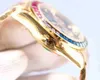Lyxvarumärke Rainbow Diamond Gold Watch Men rostfritt stål 2813 Herrens armbandsur President Male Clock för Relogio Masculino