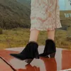 Stivali western con tacco grosso Cowgirls Slip On Frange Scarpe Pelle scamosciata di mucca Botas giornalieri Retro Inverno Primavera Autunno Donna Stivali Chelsea