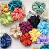 Hair Accessories Big Satin Silk Solid Color Scrunchies Elastic Hair Bands New Women Girls Accessories Ponytail Holder Ties Rope 20Pc Dhgqd