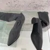 أحذية مدببة إصبع إصبع القدم جورب يريكو بوتاس بلاك رمادي رمادي شقة منخفضة الكعب حذاء فوق الركبة للمرأة تنزلق على مرنة