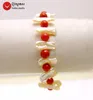 Strand Qingmo 15-25mm Biwa Natural Freshwater Pink Pearl Bracelet For Women With 6-7mm Round Red Coral 7.5'' Jewelry Bra336
