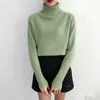 Cashmere Knitted Sweater Women 2021 Autumn Winter Korean Turtleneck Long Sleeve Pullover Female Jumper Green Knitwear