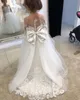 4-8 år Lace Tulle Flower Girl Dress Bows Children's First Communion Dress Princess Ball Gown Wedding Party Dress FS9780
