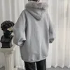 Erkek Hoodies Artı Kadife Yastıklı Erkek Moda Düz Renk Kürk Yaka Kapşonlu Sweatshirt Erkekler Streetwear Gevşek Hip Hop Hoodie Erkek Hoody