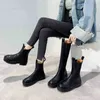 Женские ботинки Tuinanle Челси, массивные ботинки, зимняя обувь, кожаные плюшевые ботильоны, черные женские осенние модные ботинки на платформе 0709