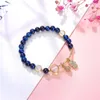 Braccialetti di collegamento Blue Tiger Eye Buddha Pietra naturale Perline rotonde Elasticità Corda Bracciale donna Yoga Catena pendente gioielli 7,5 pollici Y993