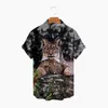 Herren Freizeithemden Herrenhemd Hawaii Camicias Feline Single Button All-Match-Druck Kurzarm