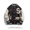 Hoodiemen's Spring and Autumn Stitched Letter Brodered Baseball Jacket Men's American Casual Loose Offle Work Jacket