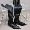 Bottes bout pointu femmes sur le genou mode haute qualité côté fermeture éclair chaussette chaussons minces talons bas hiver automne chaussures extensibles