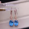 Brincos Dangle Sky Blue topázio pedras preciosas para joias de beleza ornamento fino brinco