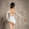 Scen Wear Ballet Leotard f￶r kvinnors ￶vningsdr￤kt Stitching STOR V-NECK STRIPLESS Gymnastik Vuxen Kjol Performance