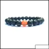 Charm Bracelets 8Mm Agate Chakras Black Lava Stone Beads Elastic Essential Oil Diffuser Bracelet Volcanic R Oty23