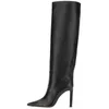 Boots Brand High Heels Knee Western Knee Woman Microfiber Red Salto longo Sapato de Punch Dij 220901