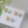 Vintage Designer Charm Earrings 18K Gold Plated Full Crystal Butterfly Bow Clip Stud Earrings For Women With Box Luxury Jewelry