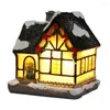 Decorazioni natalizie Winter Snow House Miniature LED Light Up Batteria Costruzione del villaggio Babbo Natale Presente Decorazione domestica