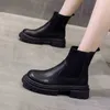 Laarzen dames enkel 2022 mode -slips op zwarte sok vrouwelijke punk gotische schoenen dames elegante lolita lage hakken kort 220805