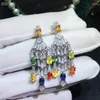 Dangle Earrings Natural Multicolor Sapphire Drop S925 Silver Gemstone arring arging tasselious big tassel