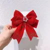 Accessori per capelli Anno Rosso Bambino Fiocco grande Clip per nastro Copricapo di cristallo Donne geometriche Ragazze Forcine in velluto lucido Adesioni