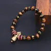 Strand Tiger Eyes Pierre Avec Om Mani Padme Hum Perles Bracelet Pour Hommes Femmes Tibétain Bouddhiste Ghanta Bijoux Chanceux Mala