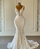 Sirena boho spiaggia sirena Abiti da sposa senza spalline scollo a V paillettes appliques 3D pizzo ricamo abiti da sposa