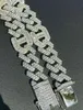 Baguette Cuban Prong Link Armband Iced Out 14K White Gold Plated Diamond Cubic Zirconia Jewelry 7Inch-8inch 14mm Mens Armband