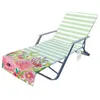 Housses de chaise Stripe Flower Print Summer Beach Recliner Cover Paresseux Deck Avec Pocket Bain de Soleil Transat Sling Serviette