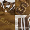 hoodieSpring Couple Brown American Leather Sleeve Baseball Jacket Men's Spring and Autumn Youth Large Size Thin Jacket